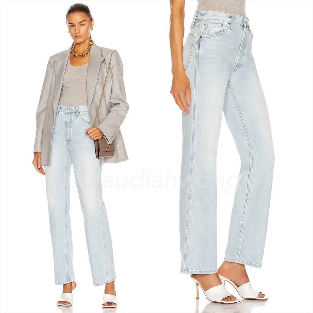 RE/DONE 90s High Rise Loose Jeans in Perfect Light Indigo Blue